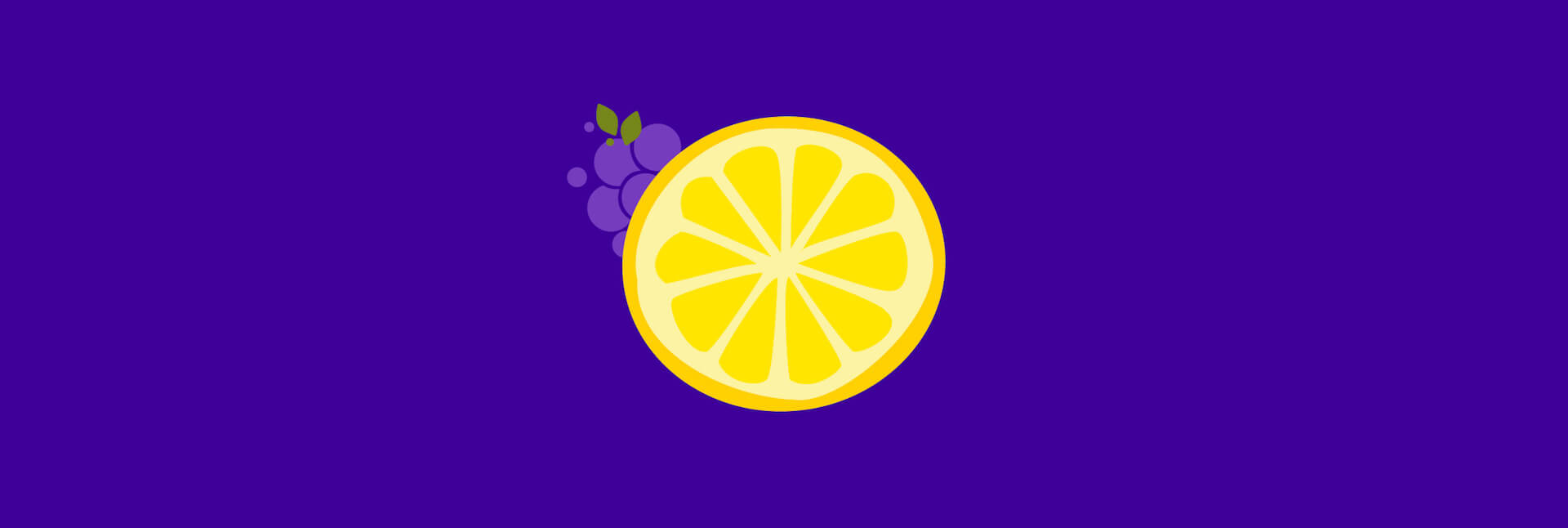 Purple banner with grapes and a lemon